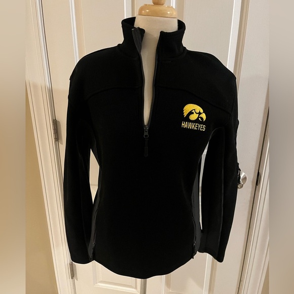 Iowa Hawkeyes Black Quarter-Zip Waffle Knit Pullover-Men’s Size Small - Picture 1 of 7